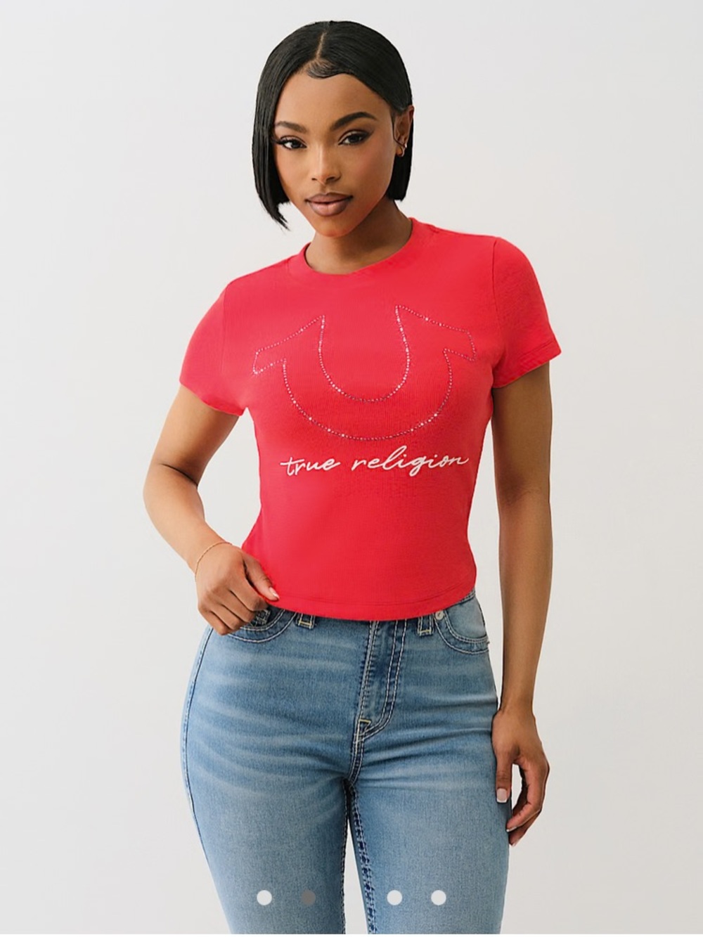 True Religion Ribbed Crystal Horseshoe Baby Tee Woman’s XL